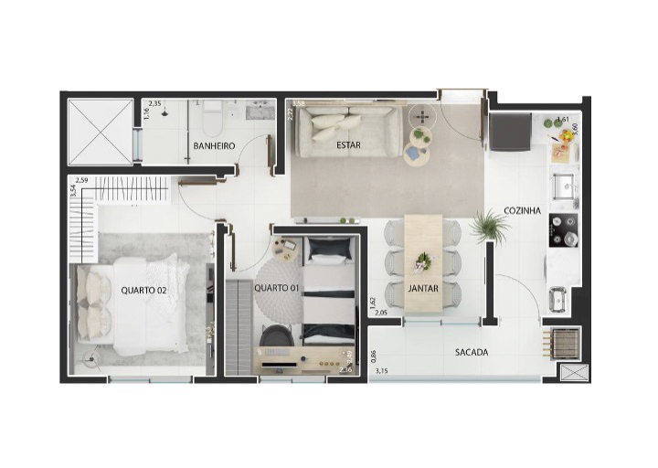 Apartamento 46 m²